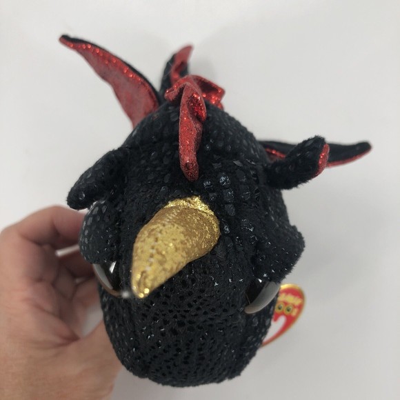 Ty Beanie Boos Grindal Dragon Unicorn Plush Black Gold Red Wings 2021 6" TAG - Picture 6 of 12